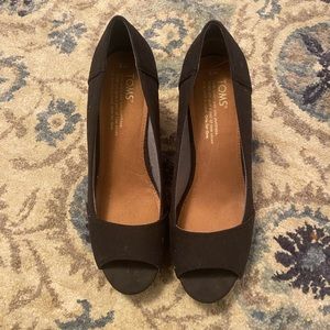 Toms black cork wedges size 8